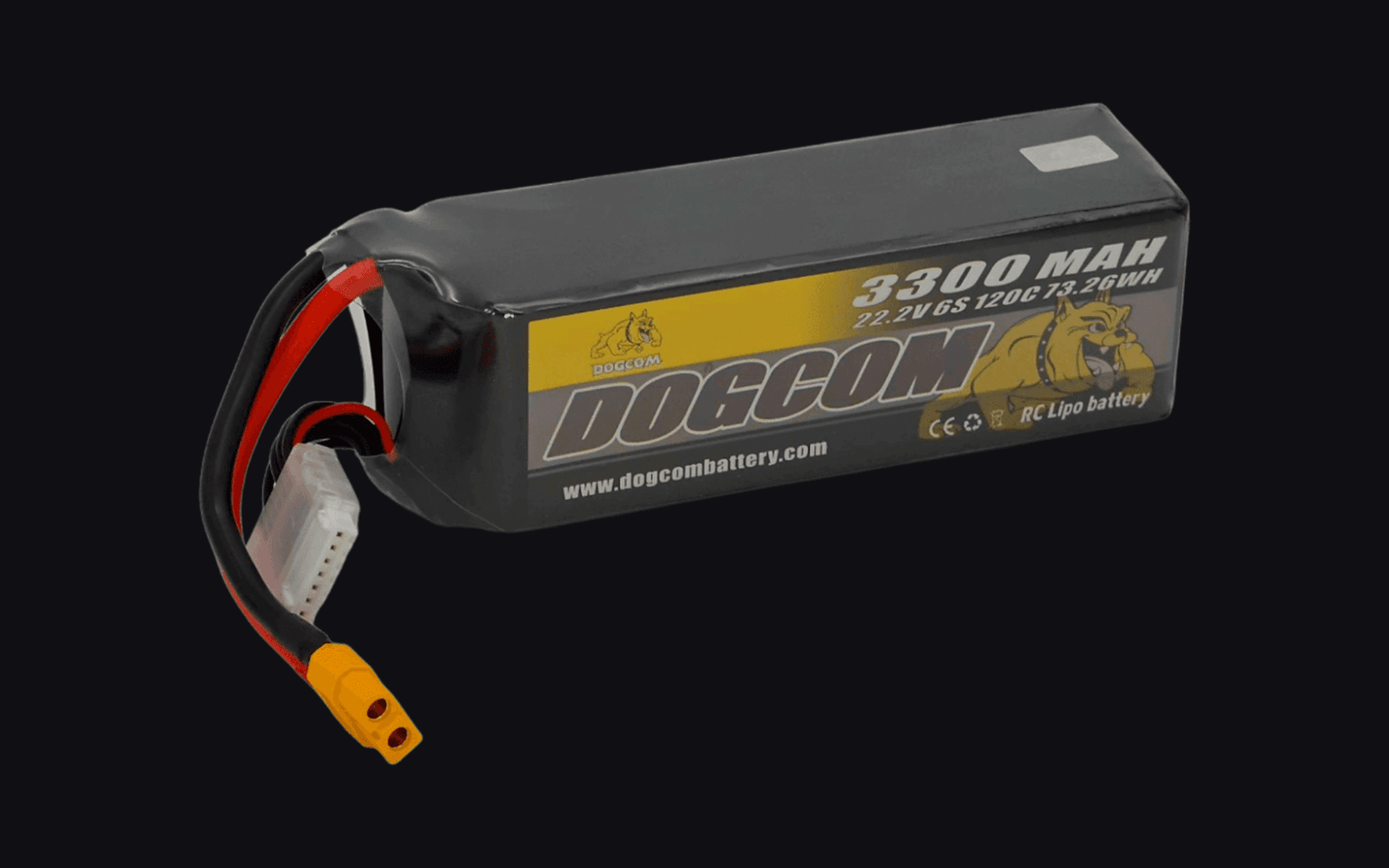 DOGCOM 6S LiPo paket sa XT60 konektorom, na renderu proizvođača verzija od 3 300 mAh