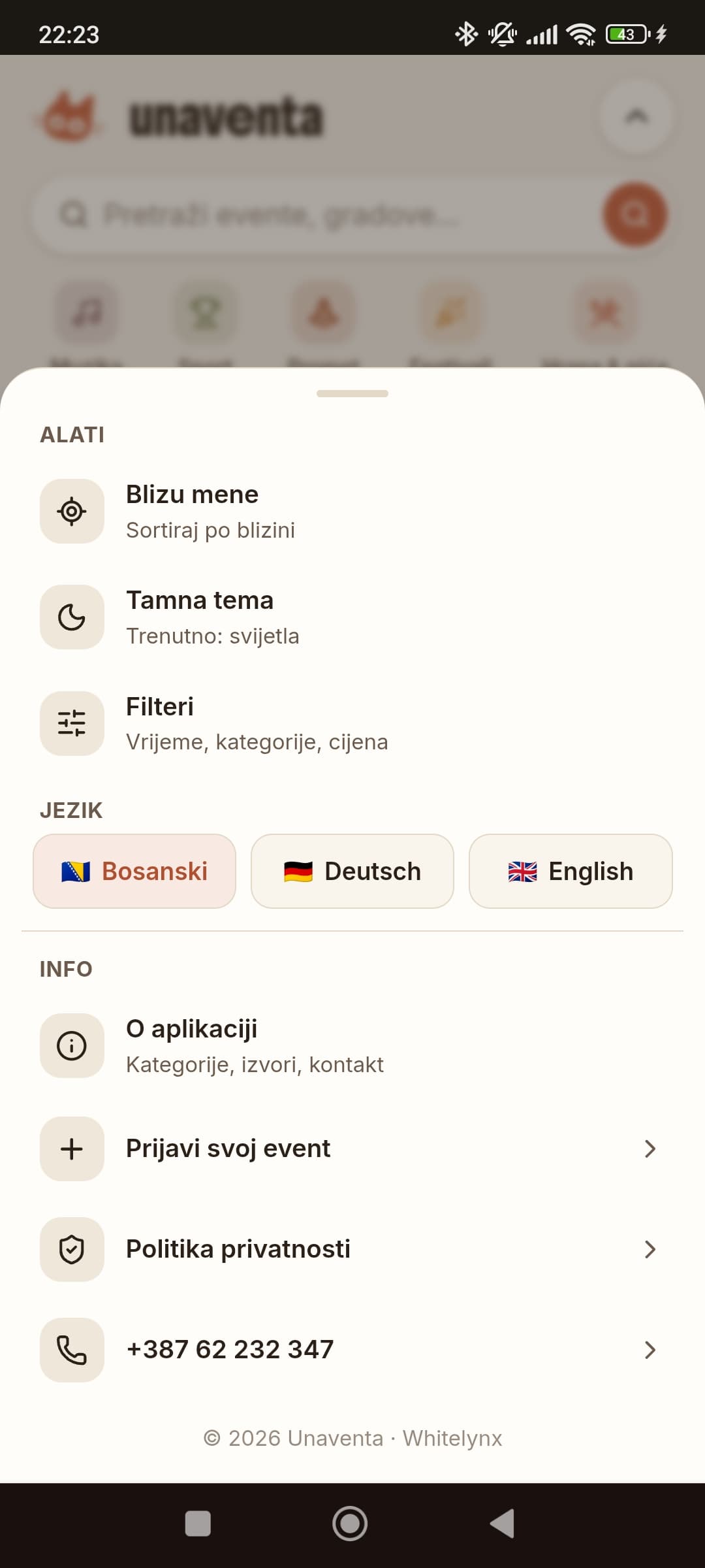 Unaventa — Meni
